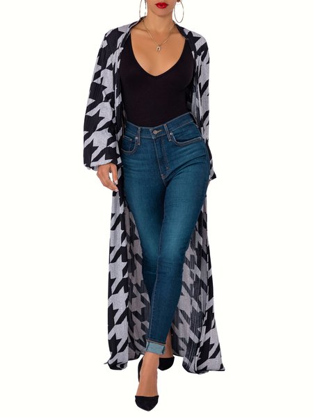 

Spring V neck Elegant Geometric Lightweight Daily Cardigan, Gray, Kimonos