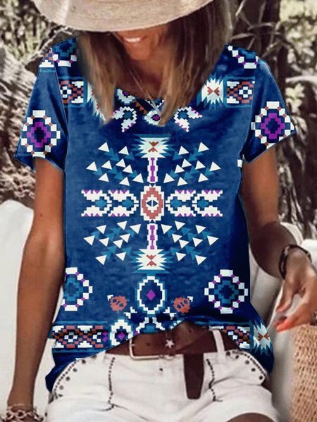 

Geometric West Styles/Cows Shirts & Tops, Deep blue, T-Shirts