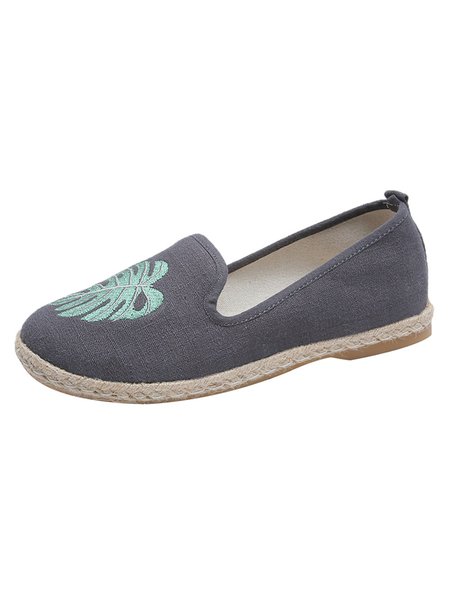 

Monstera Leaf Embroidered Canvas Espadrilles, Gray, Flat & Loafers