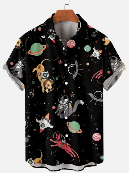 

Funny Space Short Sleeve Short sleeve shirt, As picture, Short Sleeves Shirts