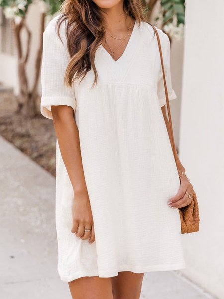 

Casual Cotton V Neck Dresses, Apricot, Mini Dresses