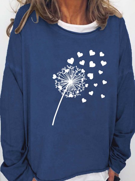 

Dandelion Print Crew Neck Casual Sweatershirt, Dark blue, Hoodies&Sweatshirts