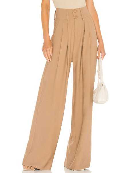 

Solid Simple High Waisted Long Pants, Brown, Wide Leg Pants
