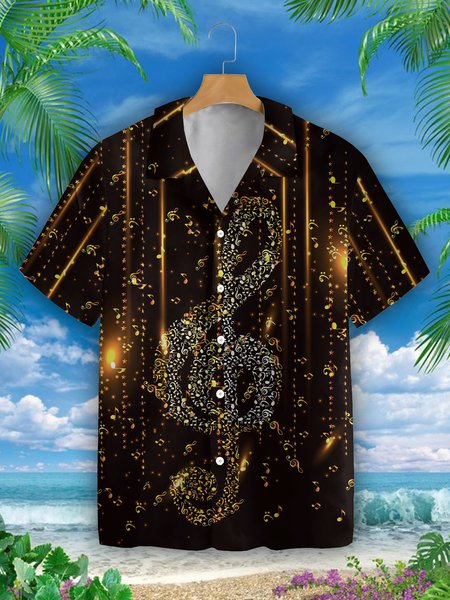 

Mens Music Print Casual Breathable Hawaiian Shirt, As picture, Men's Floral shirt
