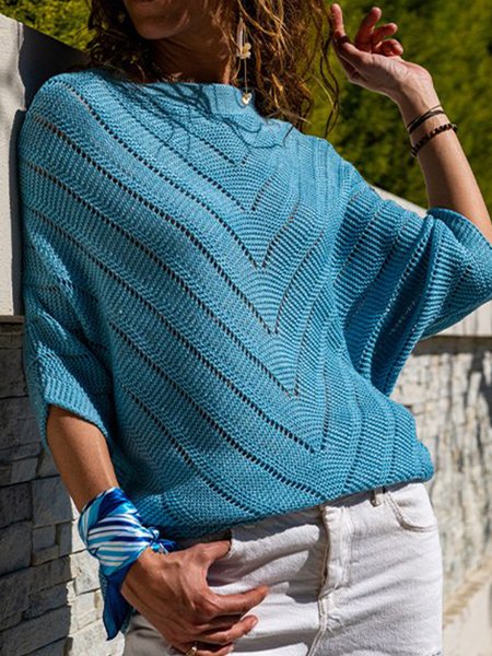 

Wool/Knitting Casual Crew Neck Sweater, Blue, Sweaters