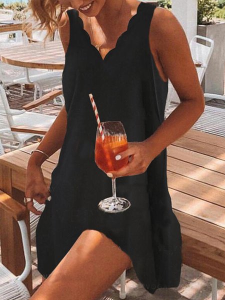 

Loosen Casual Solid V Neck Dresses, Black, Mini Dresses