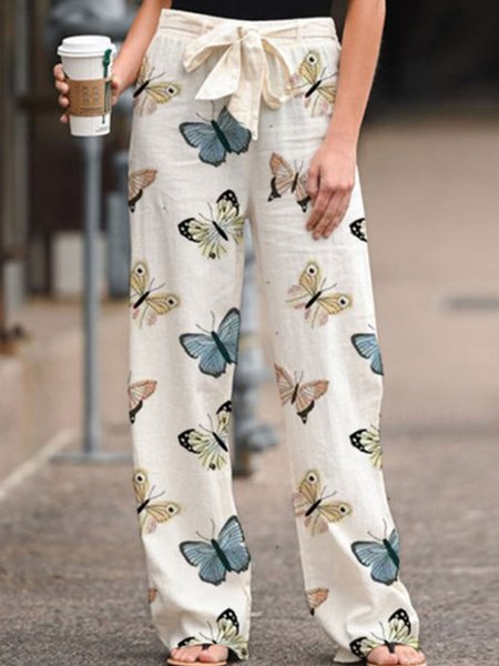 

Butterfly Vintage Loosen Pants, White, Pants