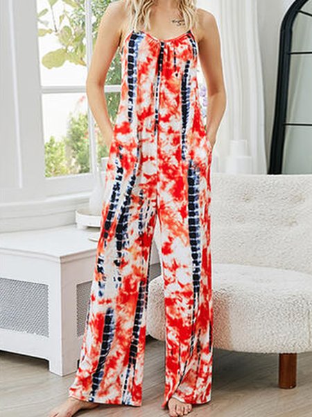 

Tie Dye Elegant Spaghetti One-Pieces, Multicolor, Jumpsuits＆Rompers