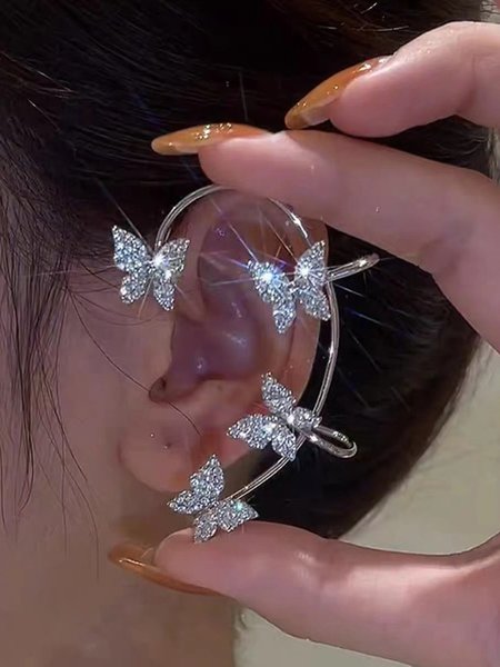 Single Alloy Rhinestone Butterfly Cuff Earring
