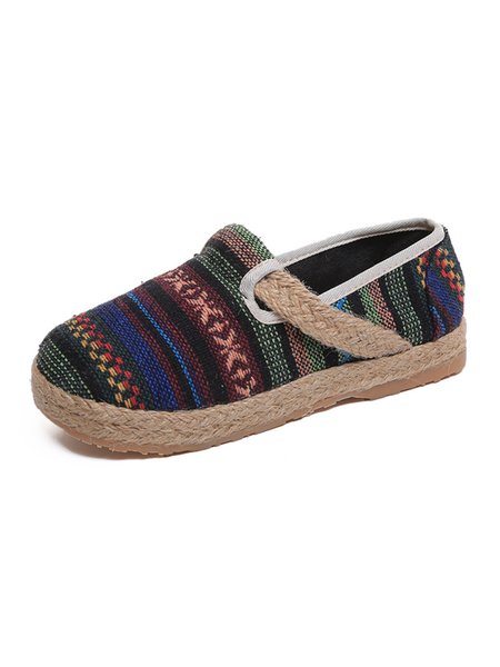 

Vintage Ethnic Pattern Straw Sole Shoes, Multicolor, Flat & Loafers