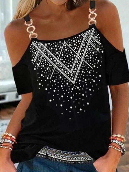 

Casual U-Neck Abstract Shirts & Tops, Black, T-Shirts