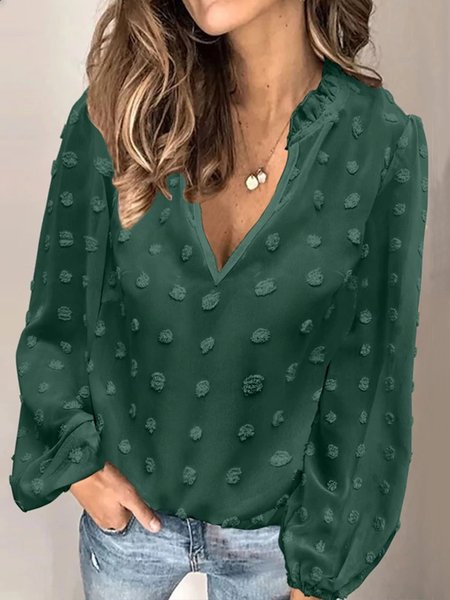 

Plus Size Casual Solid V neck Loosen Long Sleeve Long sleeve tops, Green, Tops