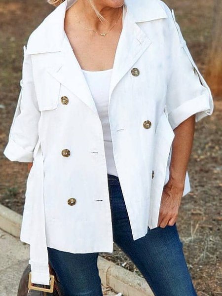 

Basic Cotton Casual Loosen Long Sleeve Outerwear, White, Outerwear