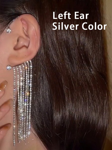 

Rhinestone Tassel Cuff Earrings, Color4, Earrings