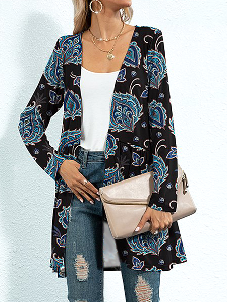 

Black & Blue Abstract Ruched-Waist Open Cardigan - Women & Plus Collarless Outerwear, Coats