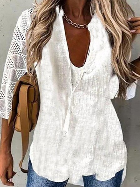 

Polyester Cotton U-Neck Shirts & Tops, White, Blouses & Shirts