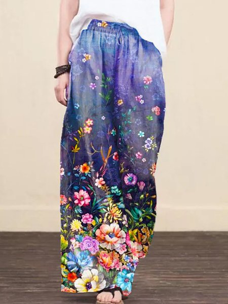 

Floral Print Spring New Designer Comfort Women's Loose Pants, Multicolor, Pants