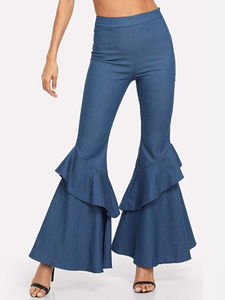 

Vacation Regular Fit High Waisted Pants, Blue, Flared Pants