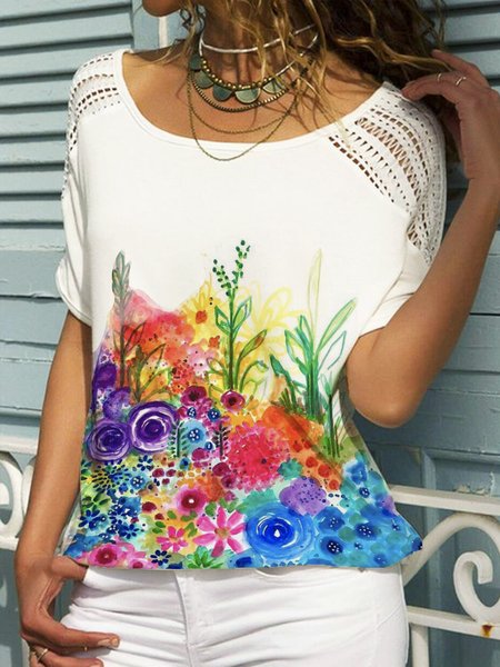 

Crew Neck Casual Shirts & Tops, White, T-Shirts