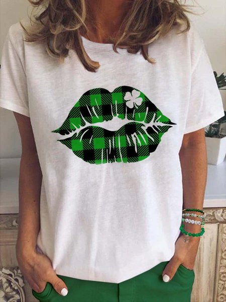 

St. Patricks Day Cotton Blends Casual Short sleeve tops, White, T-shirts