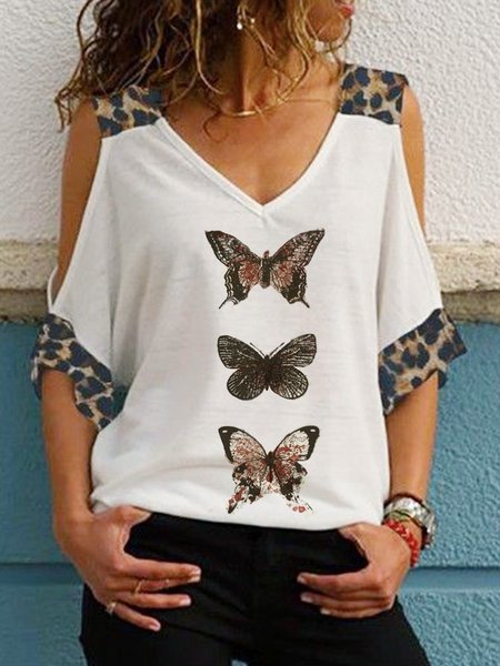 

Casual V Neck Loosen Shirts & Tops, White, T-Shirts