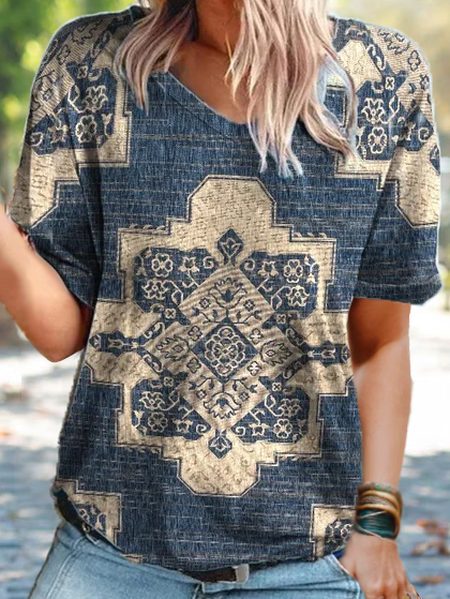 

Regular Fit Tribal Vintage Casual Shirts & Tops, Blue, Tops