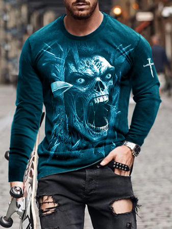 

Casual Sports 3D Digital Skull Print T-Shirt, Color4, T-shirt