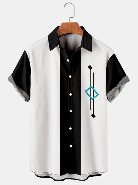 

Recreational Art Collection Geometric Striped Element Pattern Hawaiian Print Shirt Top, As picture, Men's Floral shirt