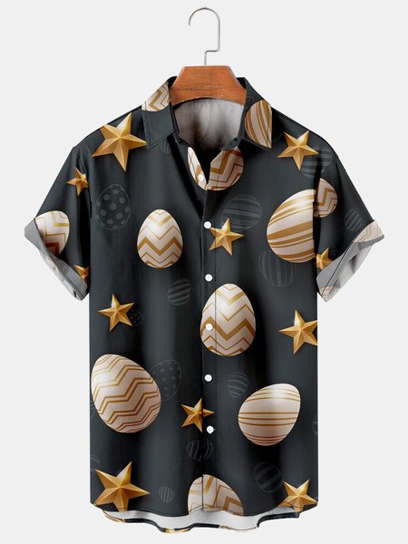 

Easter Graphic Short Sleeve Casual Men's Shirt, As picture, Men's Floral shirt