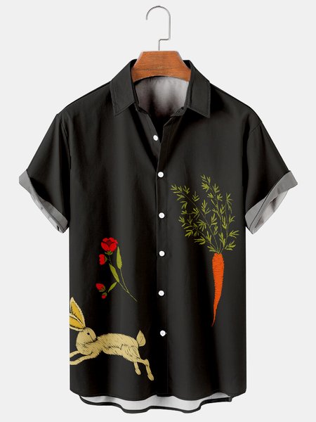 

Creative Vintage Easter Graphic Short Sleeve Casual Men's Shirt, As picture, Men's Floral shirt