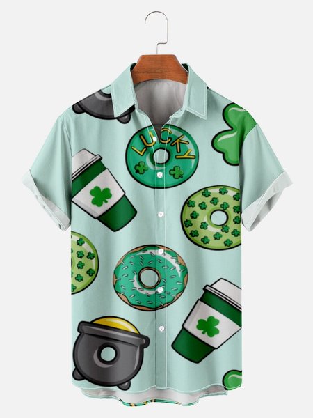 

Saint Patricks Day Donuts & Coffee Men's Short sleeve shirt, As picture, Short Sleeves Shirts