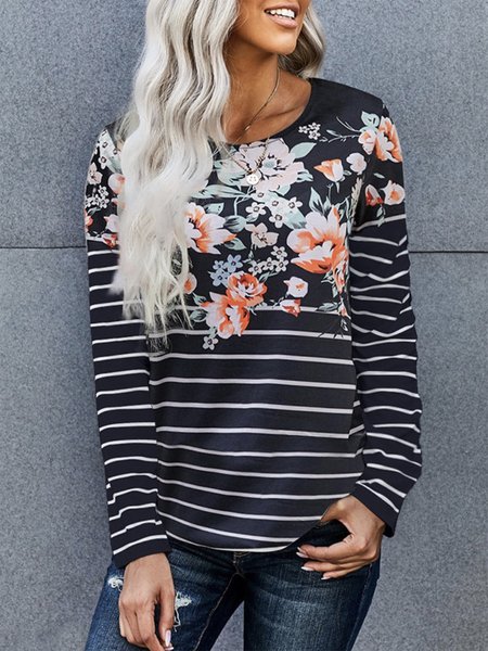 

Vacation Regular Fit Floral Shirts & Tops, Black, Long sleeve tops