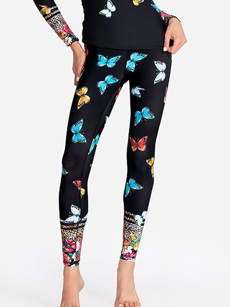 

Skinny Butterfly Leggings Yoga Pants High Waist Leggings, Black, Leggings