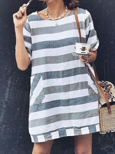 

Casual Crew Neck Loosen Dresses, Stripe, Mini Dresses
