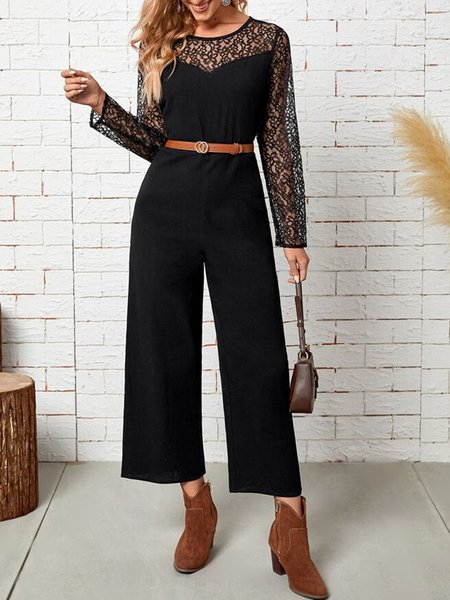 

Lace Stitching Element Spring New Comfortable Ladies Jumpsuit, Black, Jumpsuits＆Rompers