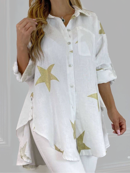 

Loosen Casual Star Long Sleeve Blouse, White, Blouses & Shirts