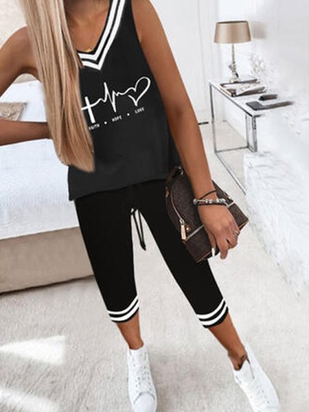 

Casual Color Block Sporty Loosen Suits, Black, Suit Set