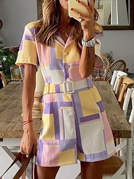 

Loosen Shirt Collar Vacation One-Pieces, Multicolor, Jumpsuits