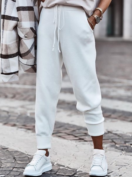 

Cotton Blends Solid Sports Pants, Off white, Sport Pants