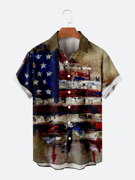 

American Flag Print Short Sleeve Shirt, As picture, Shirts
