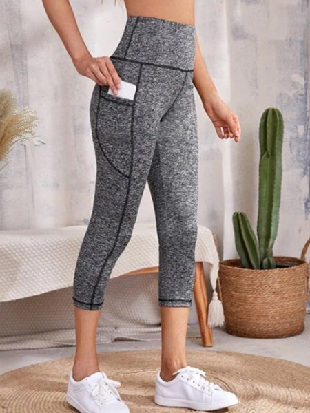 

Casual Skinny Solid Sporty Pants, Gray, leggings