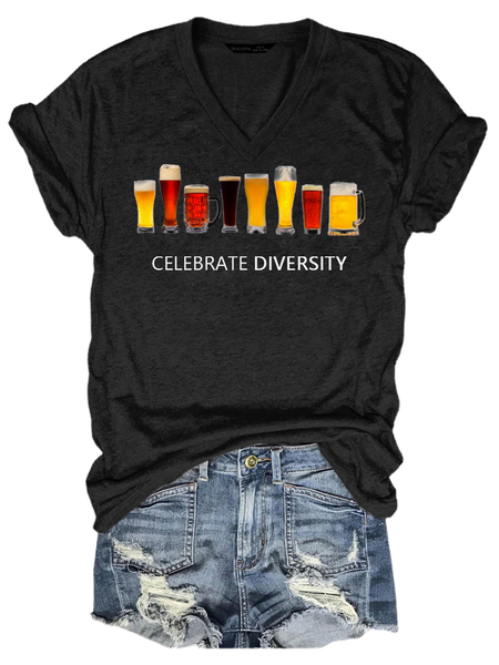 

Celebrate Diversity Funny Beer Print Shirts & Tops, Black, T-shirts