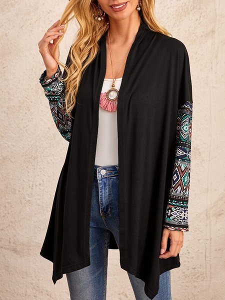 

Ethnic Boho Print Spring New Designer Style Cozy Women's Coat, Black, Cardigans