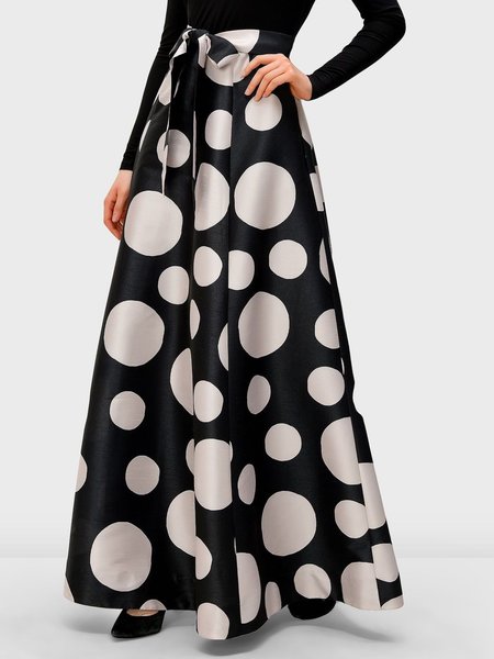 

Spring A LineA Elegant Lightweight Polka Dots Skirts, Black, Maxi Skirts