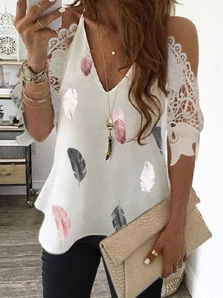 

Feather Polyester Cotton Casual Shirts & Tops, White, Tops