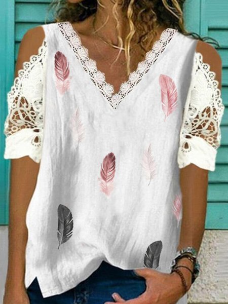 

Polyester Cotton Casual V Neck Shirts & Tops, White, Tops