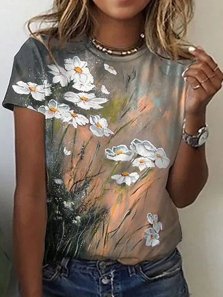 

Vacation Cotton Blends Floral Shirts & Tops, Multicolor, T-Shirts