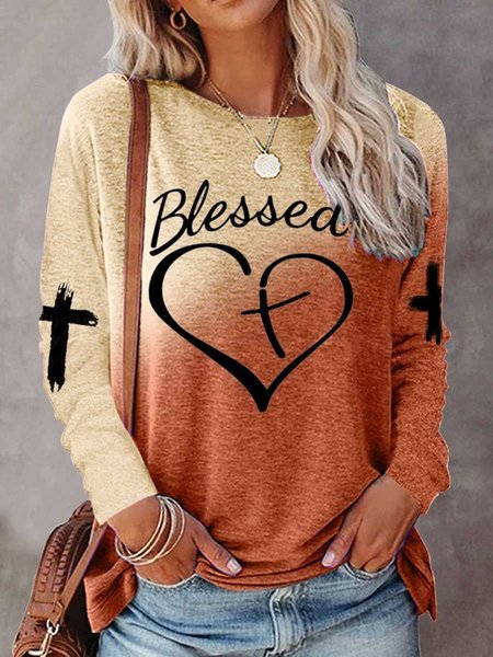

Blessed Casual Cotton Blends Shirts & Tops, Orange red, Long sleeve tops