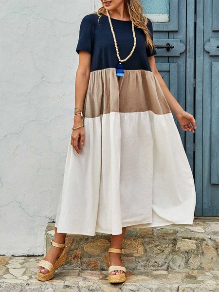 

Casual Crew Neck Ruffled Dresses, Multicolor, Maxi Dresses