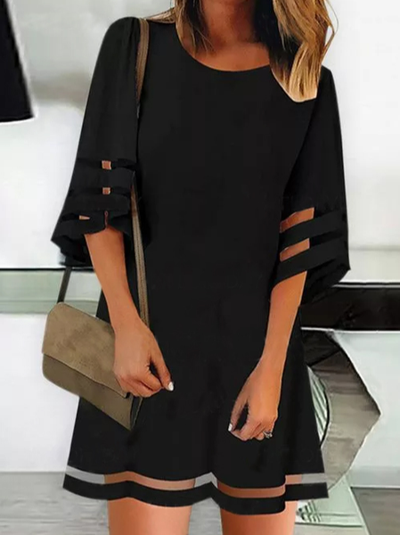 

Mesh Solid Loosen Flare Sleeve Dresses, Black, Casual Dresses